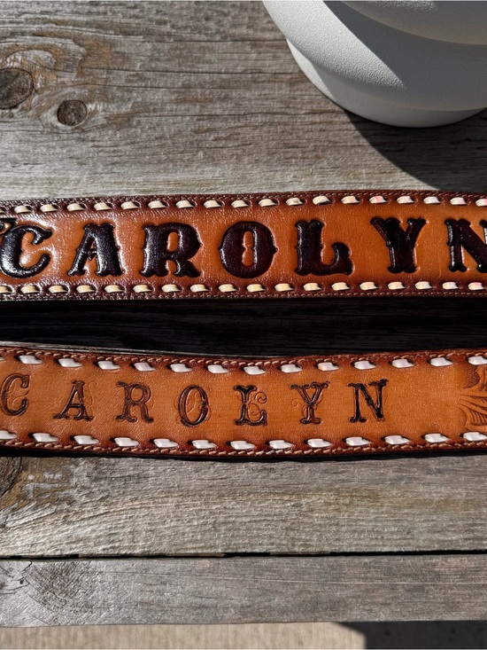 Tony Lama Two-Tone Tooled Leather Women’s Belt, “Carolyn” 30 inches main image 7